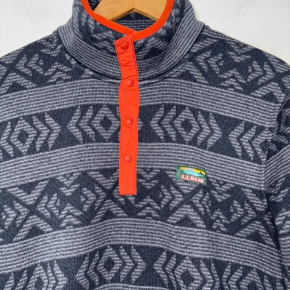 LL Bean Men's L  Snap Front Sweater Fleece Gray Geometric Aztec - Picture 9 of 10
